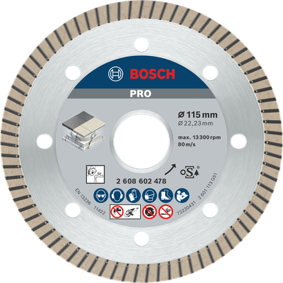 Disco de diamante cerámico Bosch PRO de 115 mm para corte de azulejos.